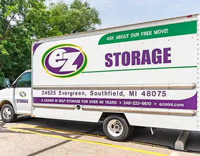 Interior view of EZ Storage facility and storage units at Evergreen Road location