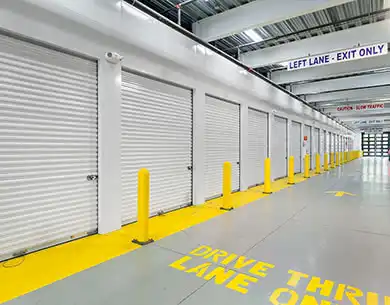 Interior view of EZ Storage facility and storage units at Evergreen Road location