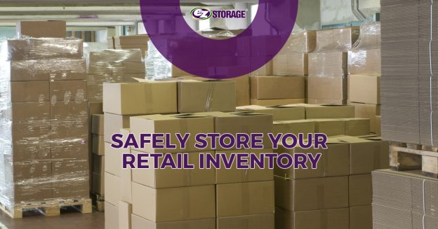 Several stacked boxes with text "safely store your retail inventory"