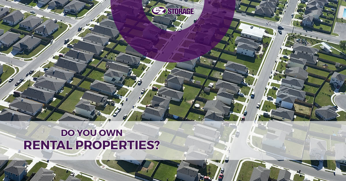 Sky view of houses with text "do you own rental properties?"