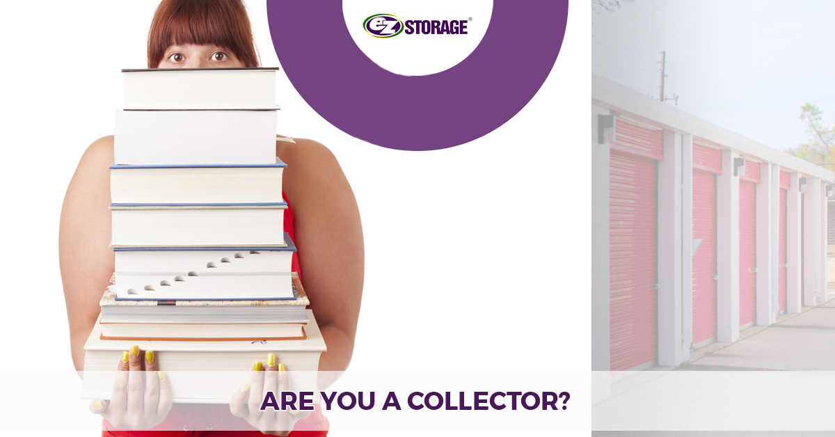 Woman holding a pile of books with text "are you a collector?"