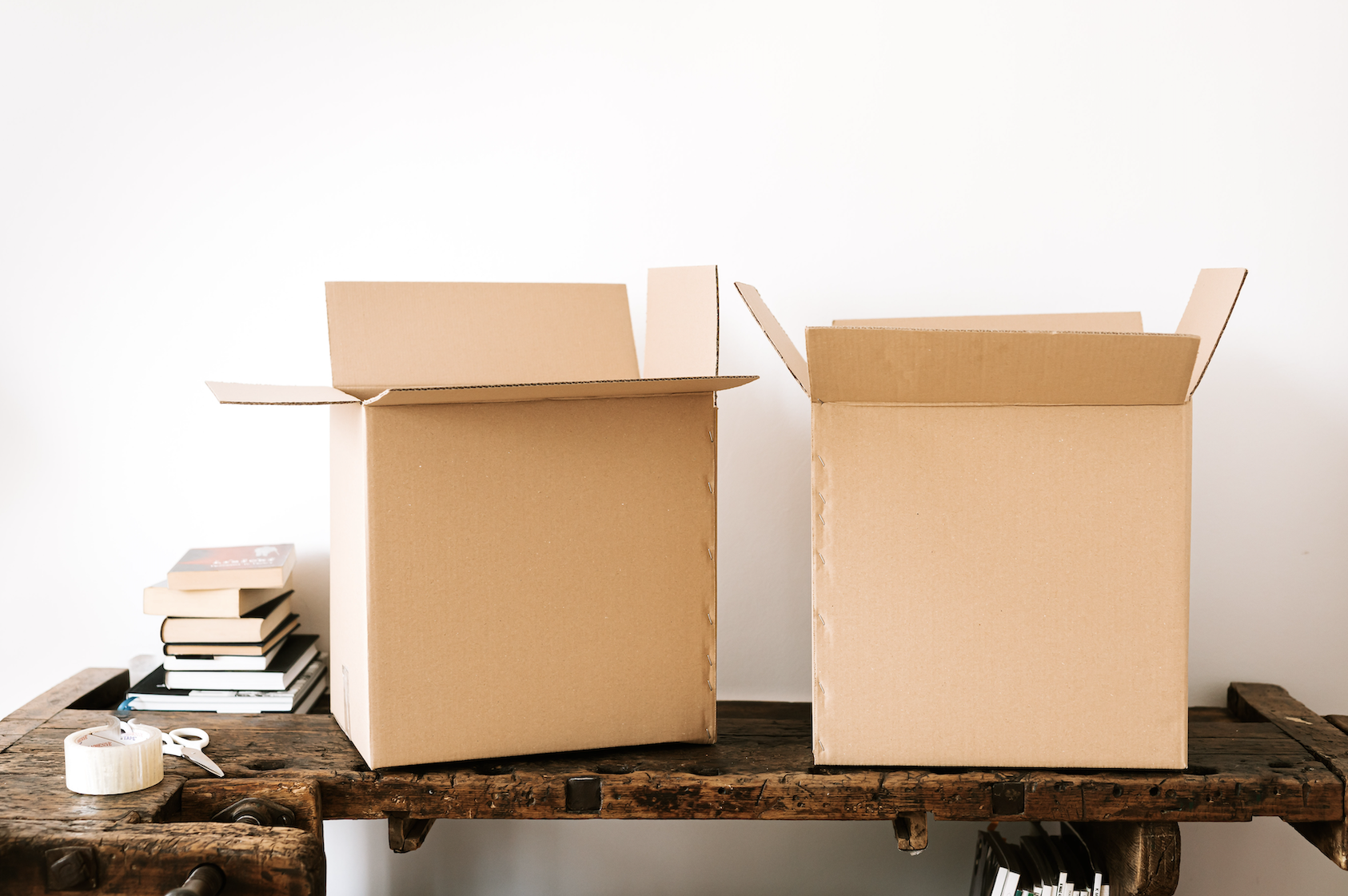 storing books in cardboard boxes