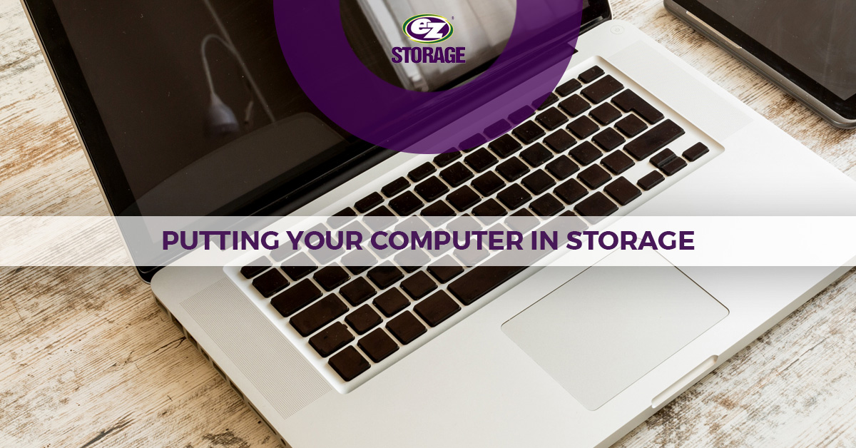 Opened laptop with text " putting your computer in storage"