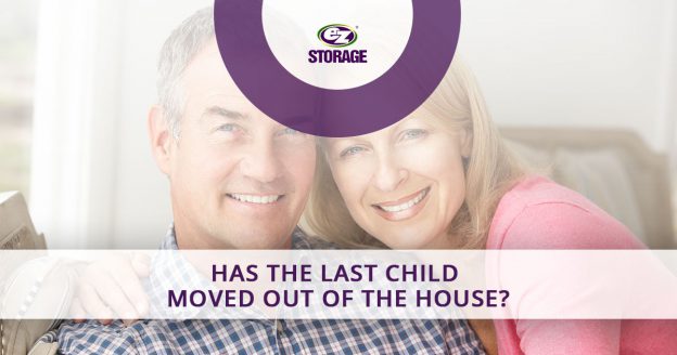 Middle aged couple smiling and text "Has the last child moved out of the house?"