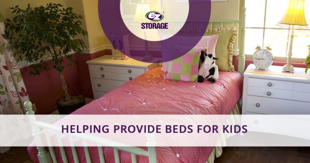 Young girl's bedroom and text "Helping provide beds for kids"