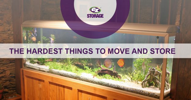 Large fish tank with text "the hardest things to move and store"