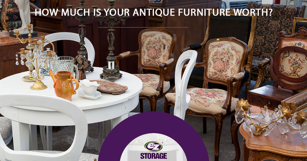 Room with antique furniture and text "How much is your antique furniture worth?"