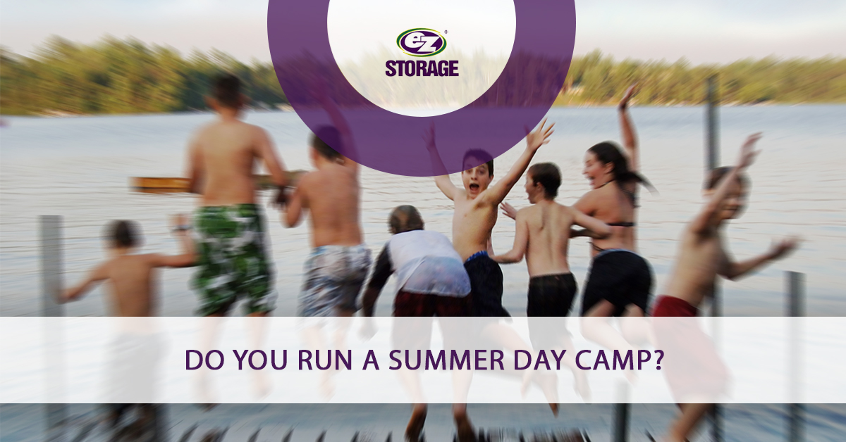 Children happily jumping into a lake with text "do you run a summer day camp?"