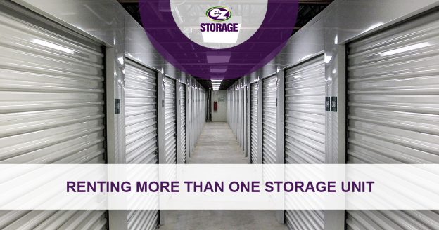 Hallway of storage unit facility and text "Renting more than one storage unit"