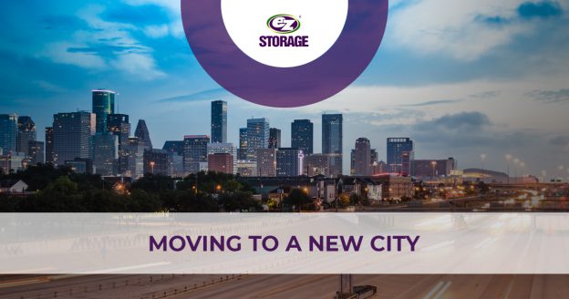 City skyline at night and text "Moving to a new city"