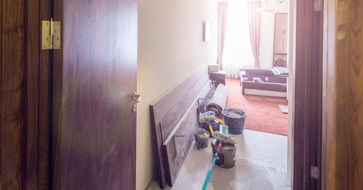 Home renovation materials on the floor of a room